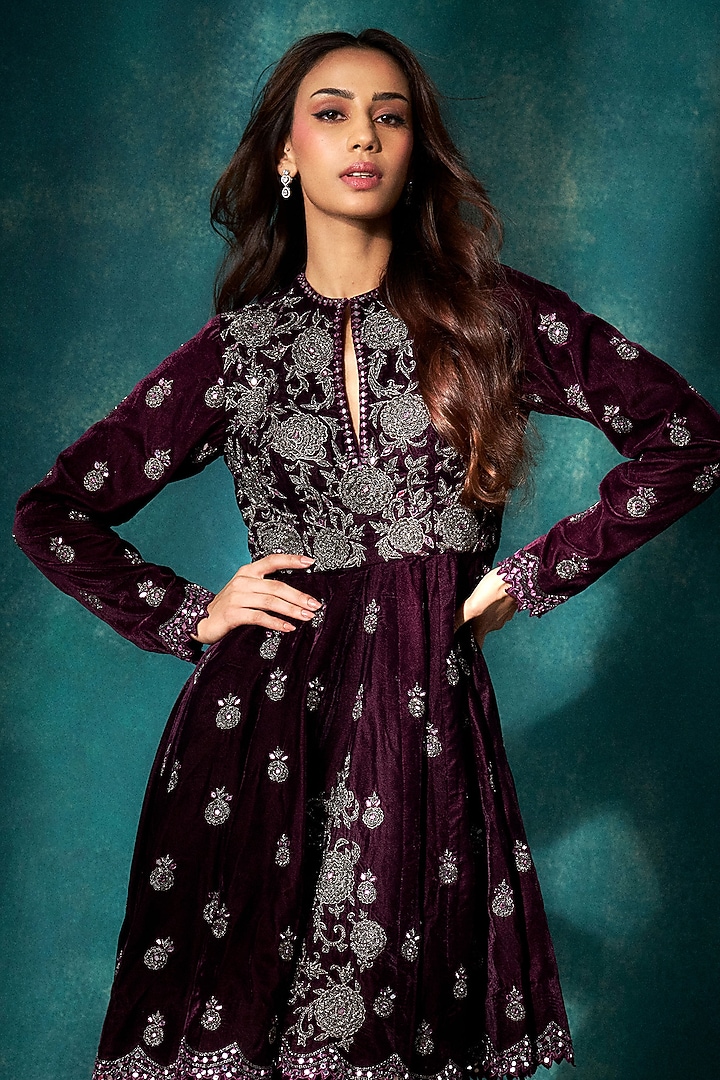 Wine Velvet Pant Set by Sawan Gandhi at Pernia's Pop Up Shop