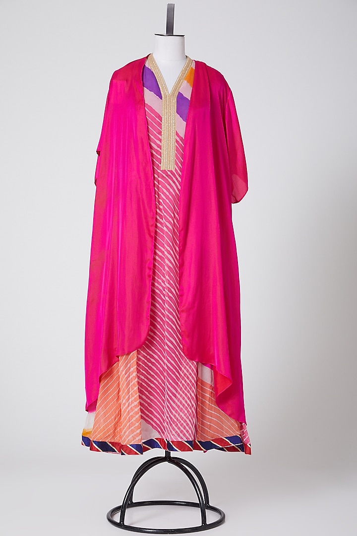 Pink & Multi Kurta With Cape by Swati Jain