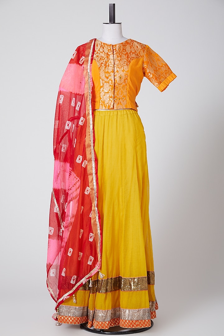 Yellow Embroidered Lehenga Set by Swati Jain