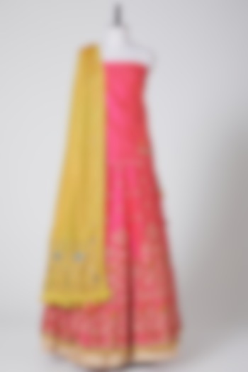 Pink & Yellow Embroidered Lehenga Set by Swati Jain