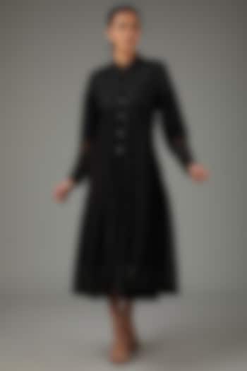 Black Organza & Crepe Maxi Jacket Dress by Swati Jain