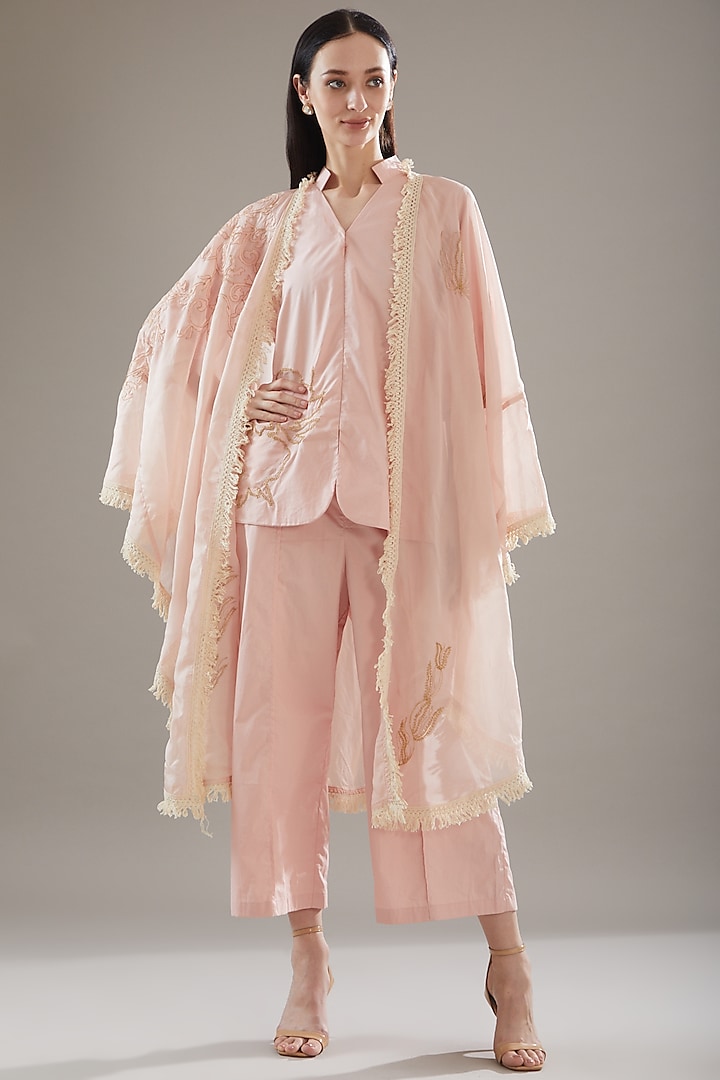 Pink Glace Cotton Cape Set by Swati Jain