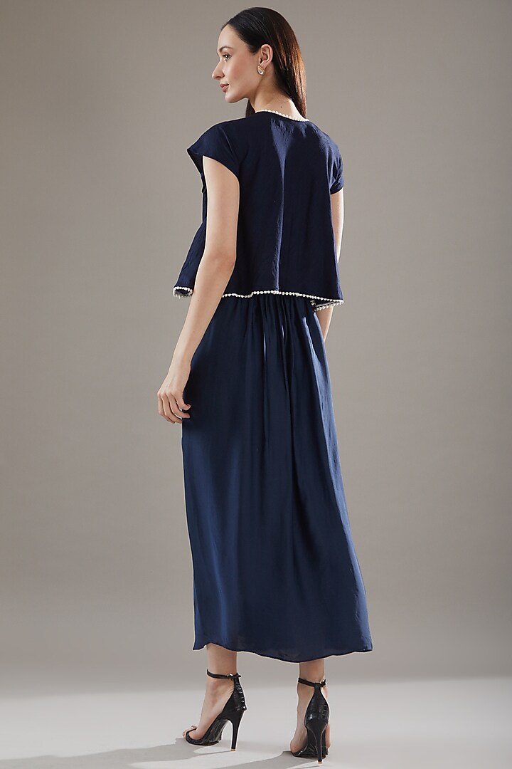 Blue Satin Pleated Skirt Set by Swati Jain at Pernia's Pop Up Shop