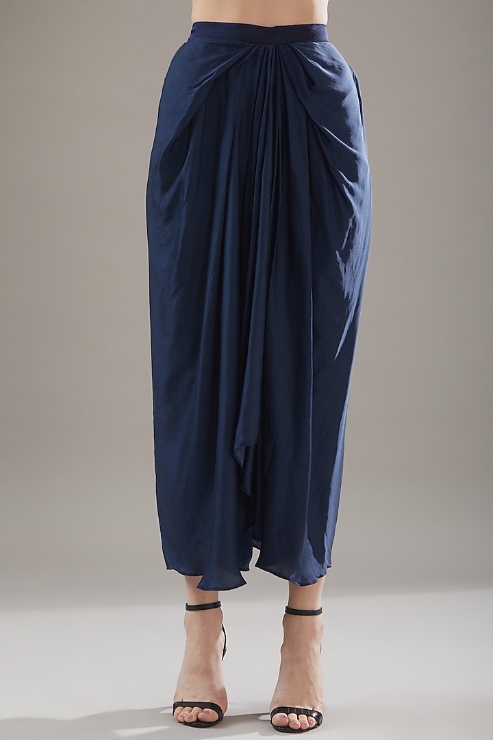 Blue Satin Pleated Skirt Set by Swati Jain at Pernia's Pop Up Shop