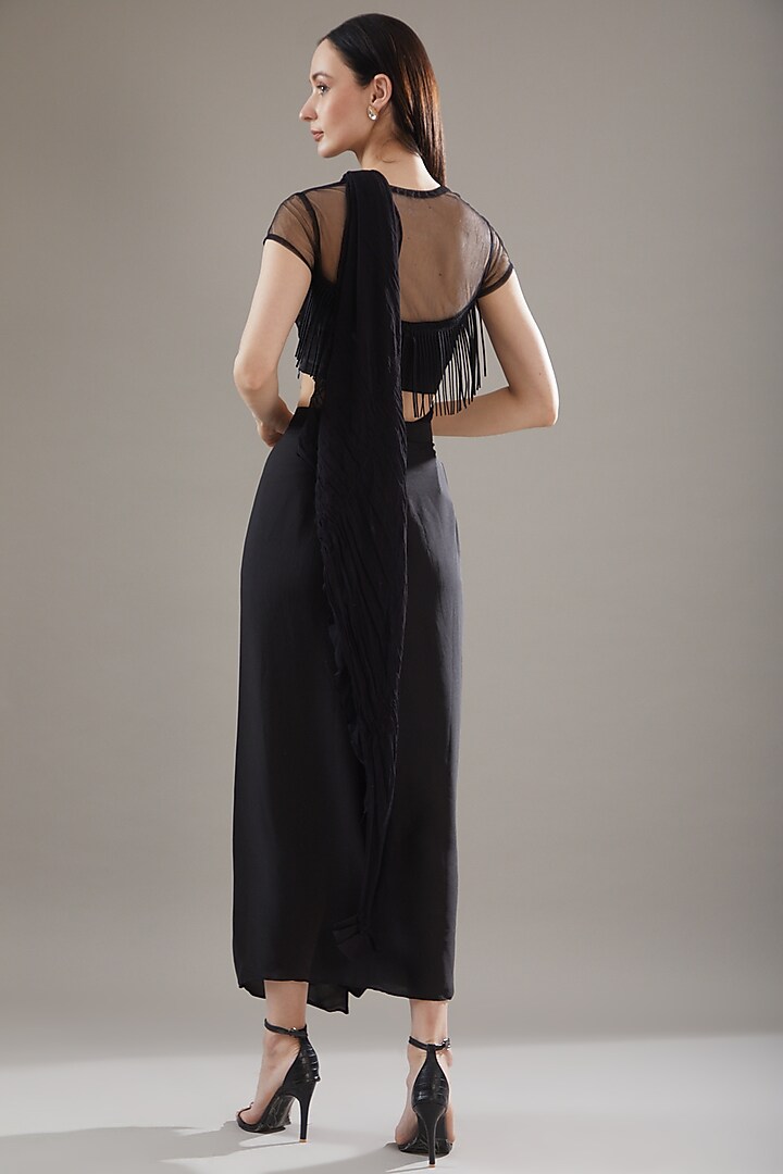 Black Satin Pleated Skirt Set by Swati Jain at Pernia's Pop Up Shop