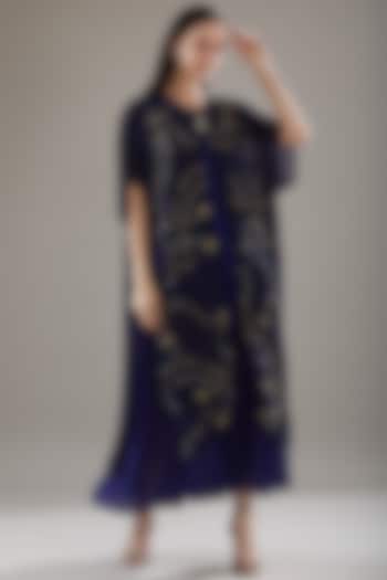 Blue Georgette Embroidered Cape Set by Swati Jain at Pernia's Pop Up Shop