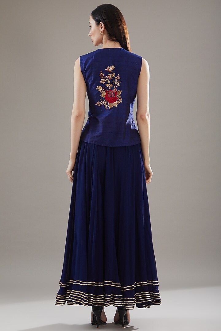 Blue Glace Cotton & Georgette Party Wear Sharara Set by Swati Jain at Pernia's Pop Up Shop