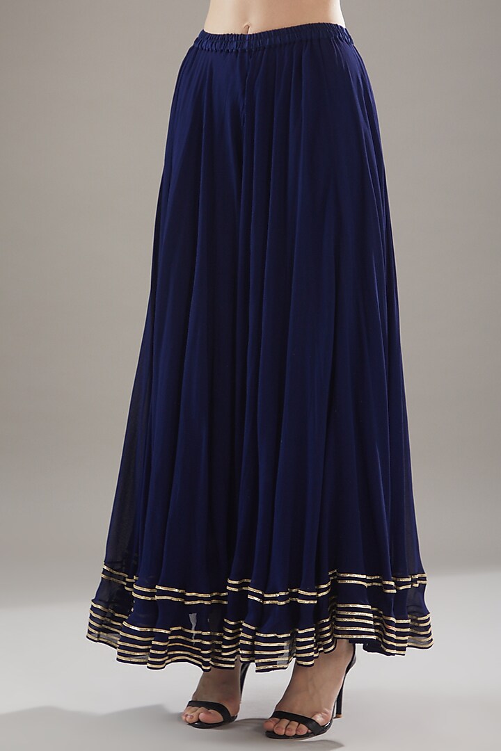Blue Glace Cotton & Georgette Party Wear Sharara Set by Swati Jain at Pernia's Pop Up Shop