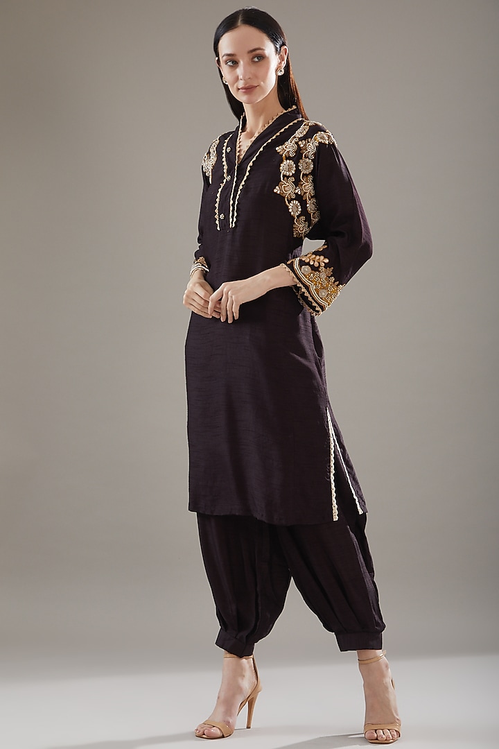 Black Glace Cotton Kurta Set by Swati Jain