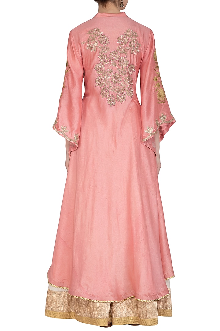 Peach Embroidered Kurta With Palazzo Pants by Swati Jain at Pernia's Pop Up Shop