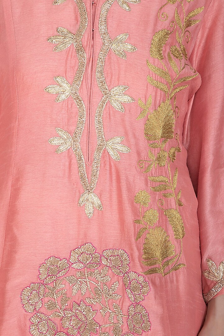 Peach Embroidered Kurta With Palazzo Pants by Swati Jain at Pernia's Pop Up Shop