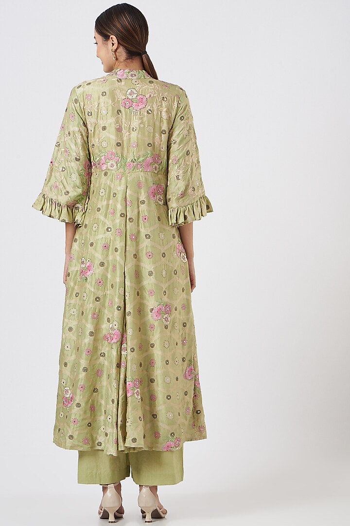 Mint Green Banarasi Jacket Set by Swati Jain at Pernia's Pop Up Shop