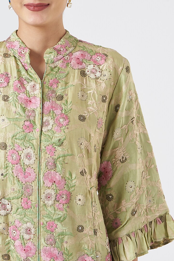 Mint Green Banarasi Jacket Set by Swati Jain at Pernia's Pop Up Shop