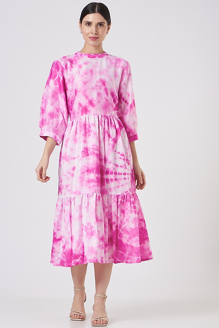 Pink Tie-Dye Midi Dress by Swati Jain