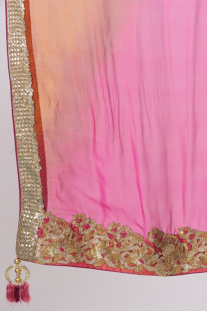 Pink & Orange Georgette Dupatta by Swati Jain at Pernia's Pop Up Shop