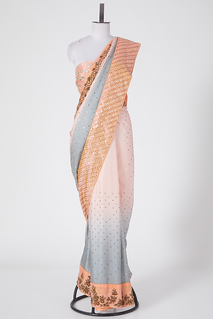 Pink & Grey Shaded Saree Set by Swati Jain