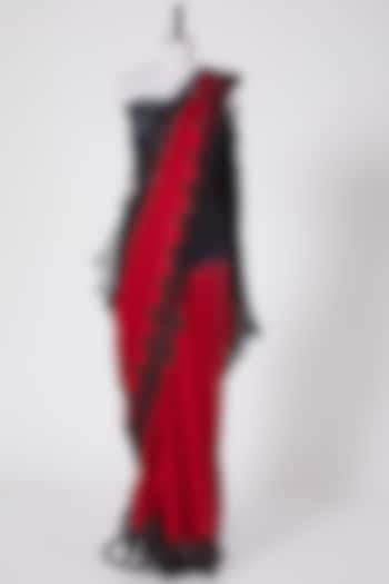 Black & Red Satin Party Wear Saree Set by Swati Jain at Pernia's Pop Up Shop