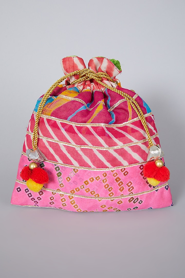 Pink Embroidered Potli Bag by Swati Jain