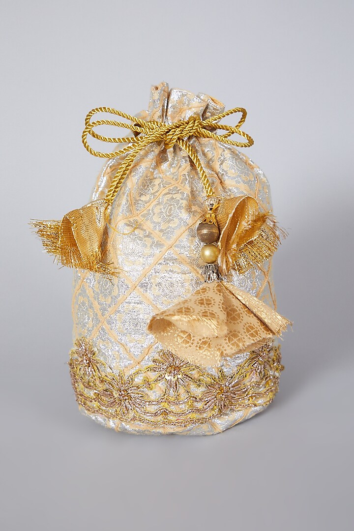 Golden Tissue Embroidered Potli Bag by Swati Jain