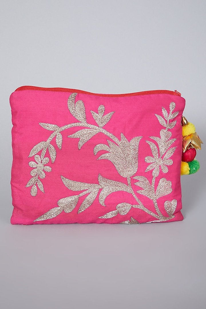 Pink Bag With Embroidery by Swati Jain