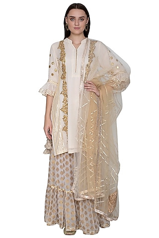 Off White Embroidered Sharara Set by Swati Jain
