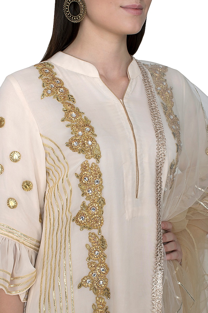 Off White Embroidered Party Wear Sharara Set by Swati Jain at Pernia's Pop Up Shop
