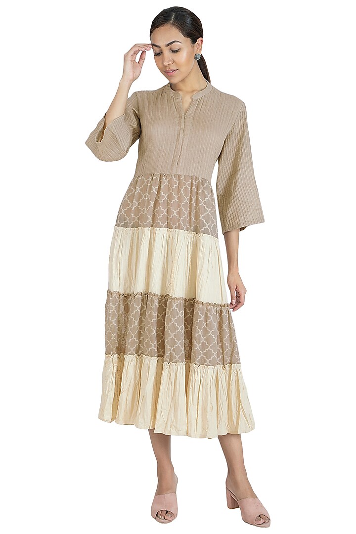 Beige & Cream Midi Dress by Swati Jain