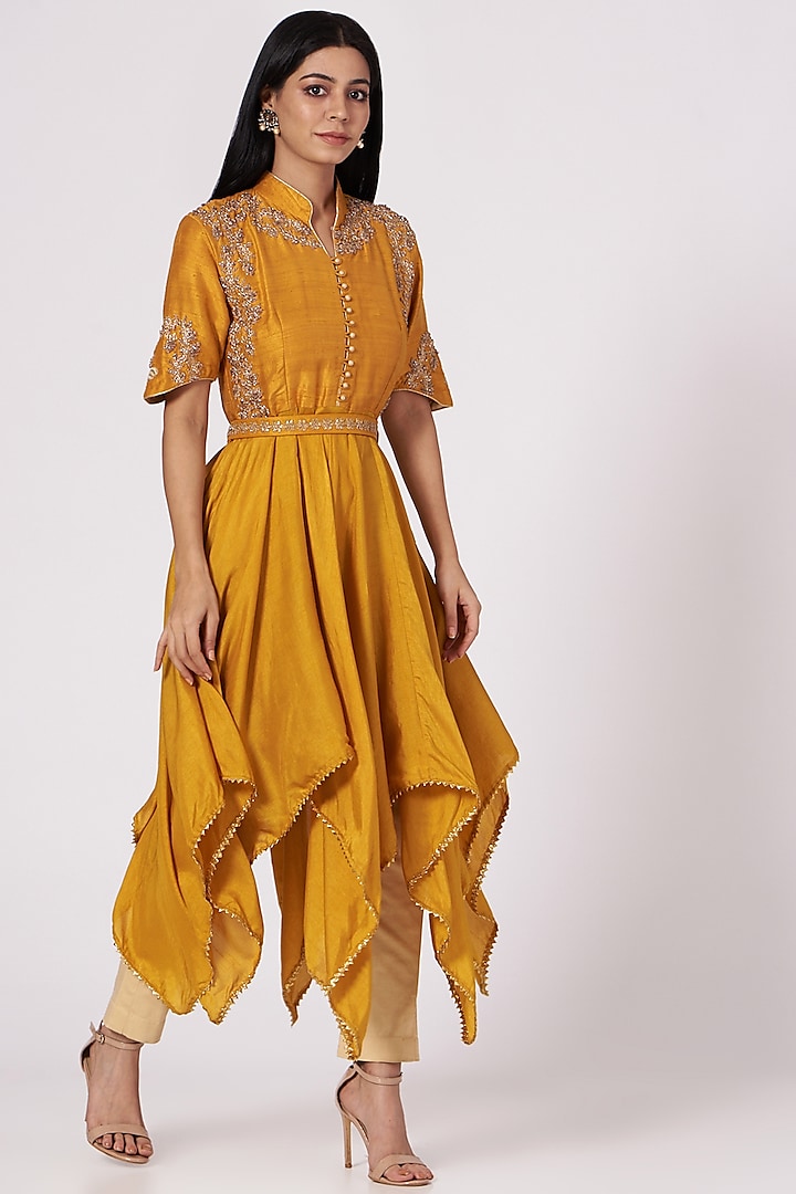 Yellow Embroidered Tunic Set by Swati Jain
