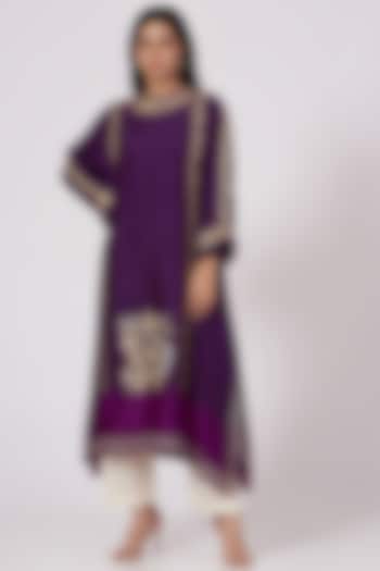 Purple Embroidered High-Low Tunic Set by Swati Jain