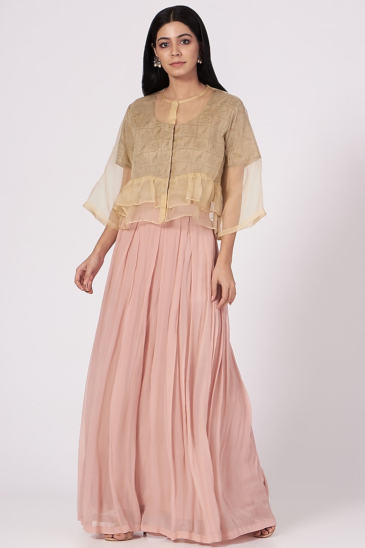 Pink Pleated Skirt Set by Swati Jain