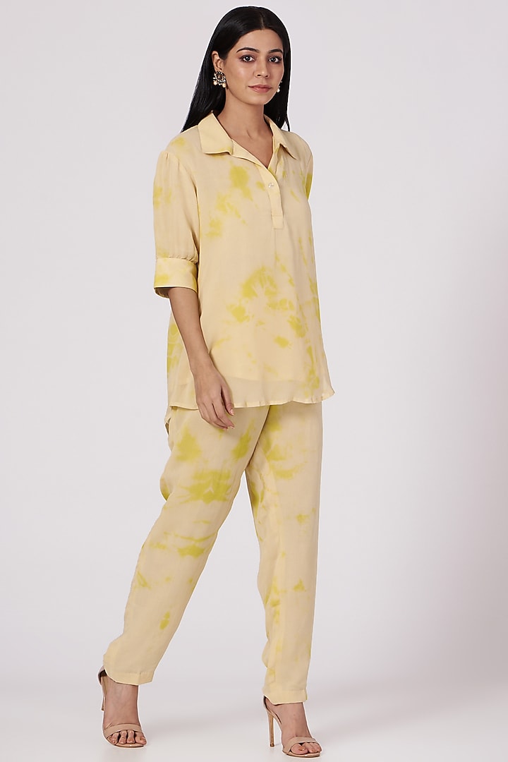 Yellow Georgette Trouser Set by Swati Jain
