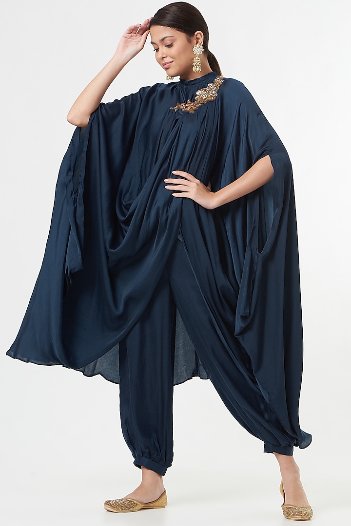 Blue Satin Kaftan Set by Swati Jain at Pernia's Pop Up Shop