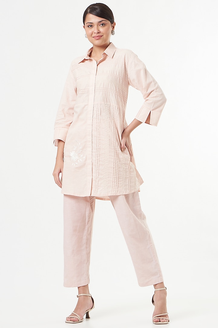 Blush Pink Cotton Linen Pant Set by Swati Jain