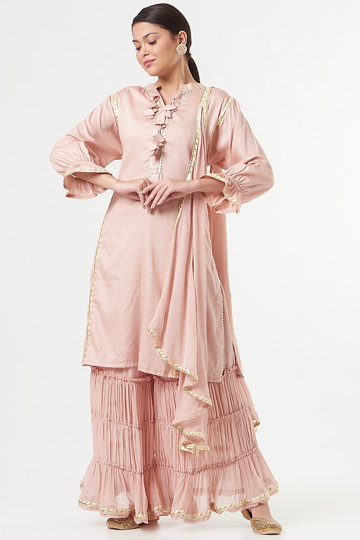 Blush Pink Mul Glace Cotton Sharara Set by Swati Jain