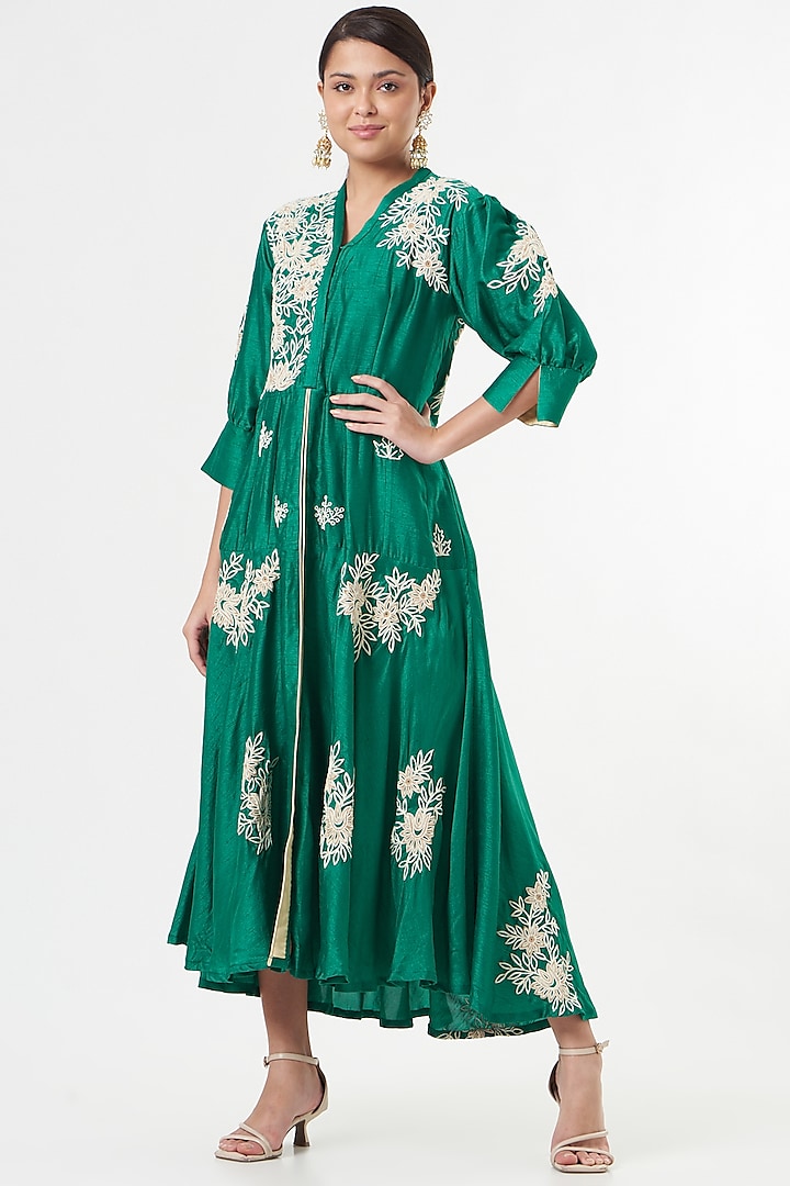 Green Chanderi Dress by Swati Jain
