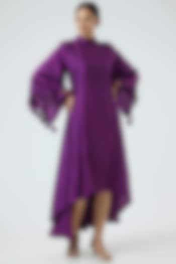 Purple Modal Dupion Flared Midi Dress by Swati Jain