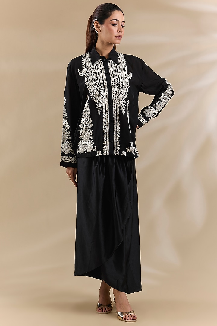 Black Satin Skirt Set by Swati Jain at Pernia's Pop Up Shop