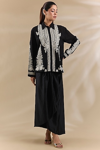 Black Satin Skirt Set by Swati Jain