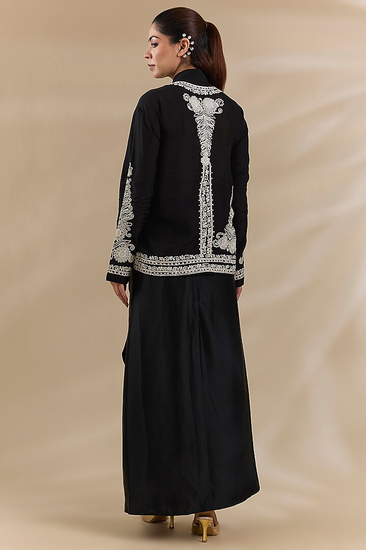 Black Satin Skirt Set by Swati Jain at Pernia's Pop Up Shop