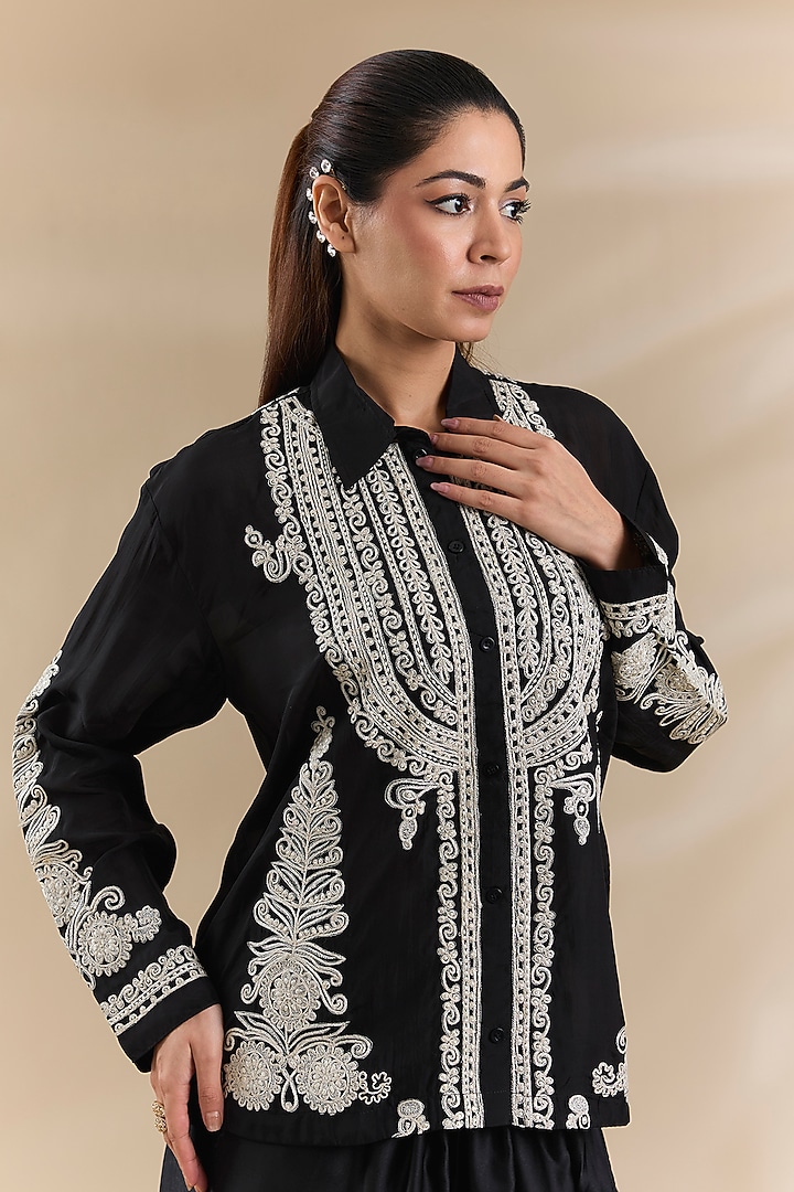 Black Satin Skirt Set by Swati Jain at Pernia's Pop Up Shop