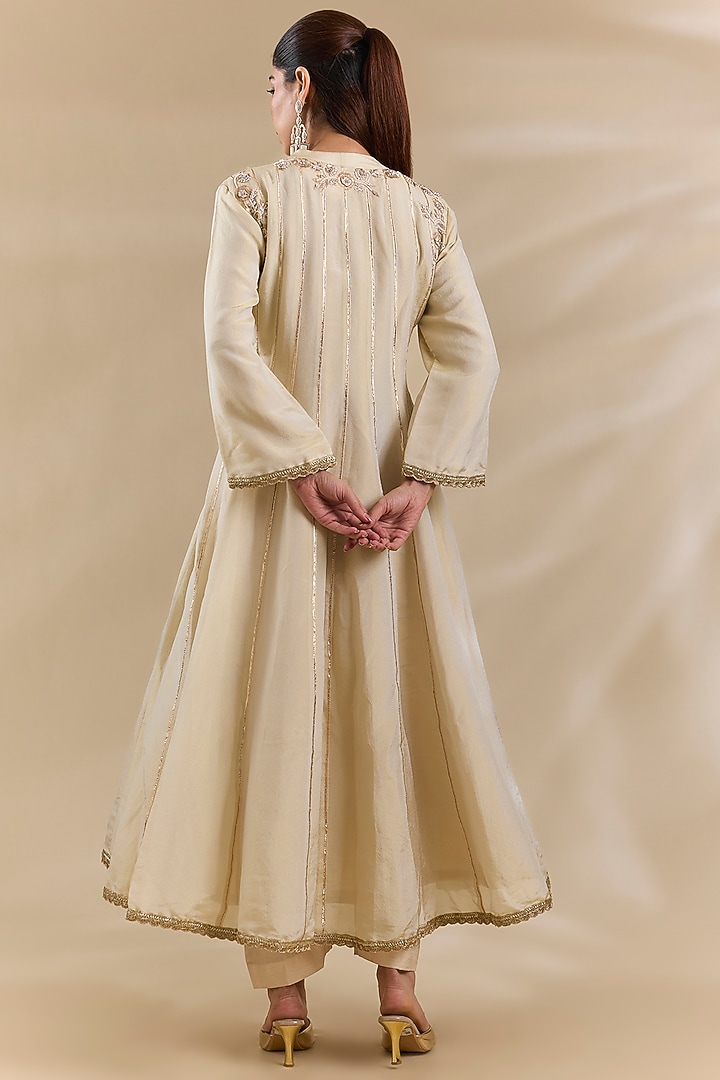 Ivory Tissue Organza Zari Embroidered Party Wear Anarkali Set by Swati Jain at Pernia's Pop Up Shop