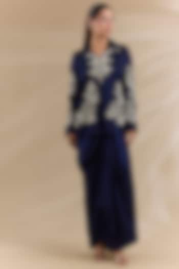 Blue Satin Pleated Skirt Set by Swati Jain at Pernia's Pop Up Shop