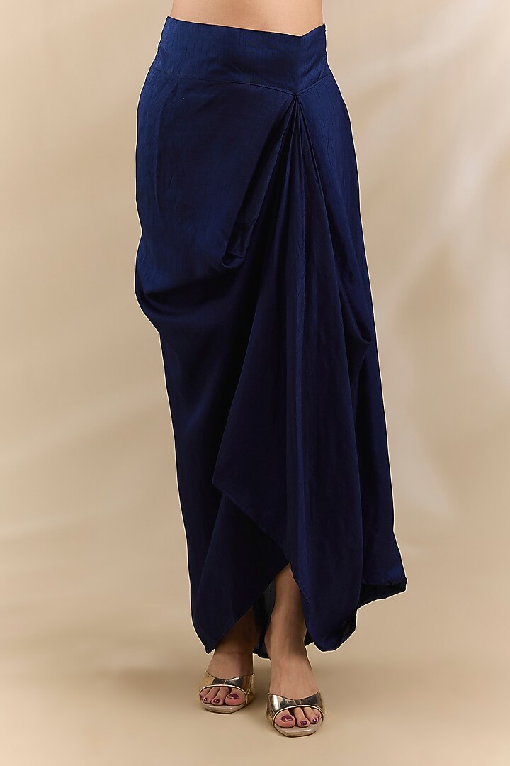 Blue Satin Pleated Skirt Set by Swati Jain at Pernia's Pop Up Shop