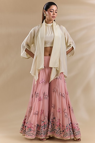 Ivory Tissue Cape Set by Swati Jain