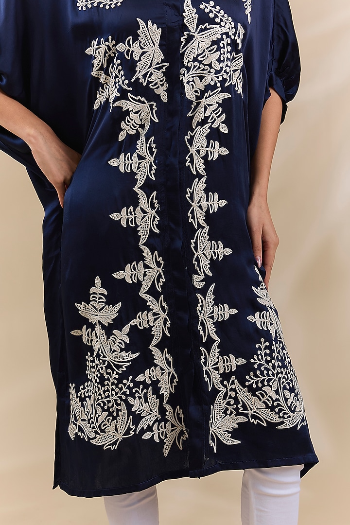 Blue Satin Dori Work Kaftan Set by Swati Jain at Pernia's Pop Up Shop