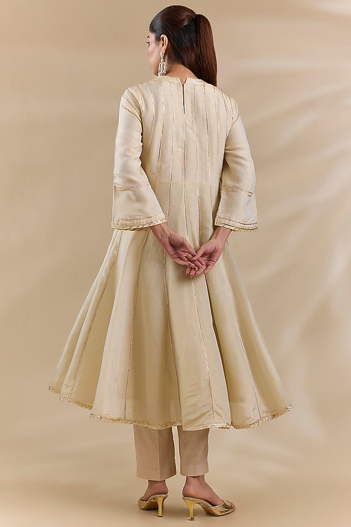 Ivory Tissue Gota Embroidered Party Wear Anarkali Set by Swati Jain at Pernia's Pop Up Shop