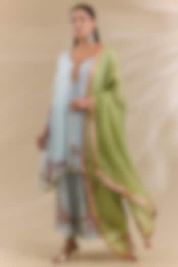 Blue Organza Thread Work Kurta Set by Swati Jain at Pernia's Pop Up Shop