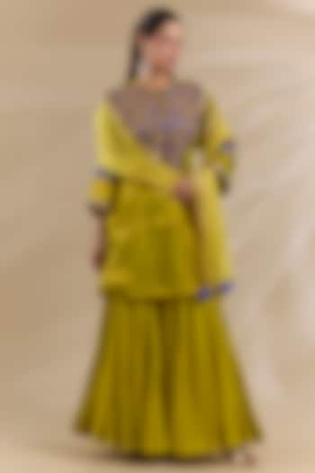 Green Tissue Organza Party Wear Sharara Set by Swati Jain at Pernia's Pop Up Shop