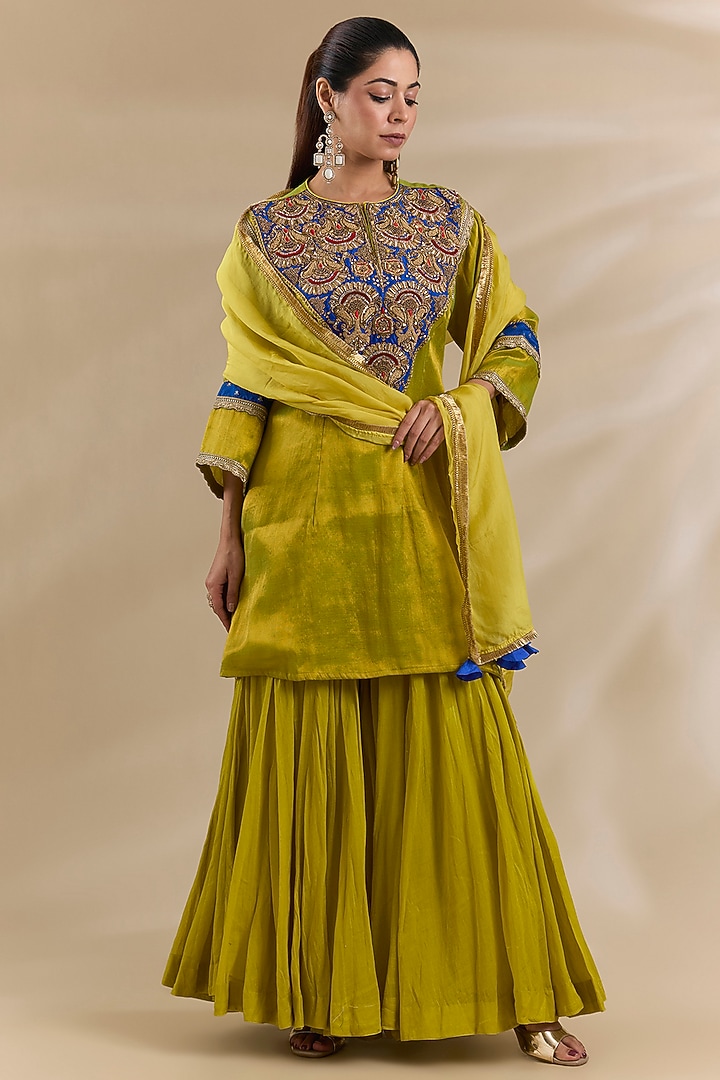 Green Tissue Organza Party Wear Sharara Set by Swati Jain at Pernia's Pop Up Shop