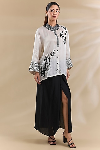White Satin Skirt Set by Swati Jain